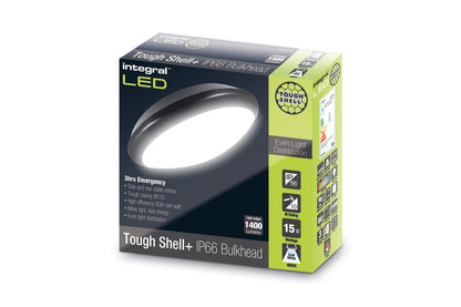 TOUGH SHELL+ BULKHEAD EMERGENCY 3HR 308MM DIA IP66 1400LM 15W 4000K IK10 110 BEAM NON-DIMM BLACK 93LM/W INTEGRAL - ILBHA061
