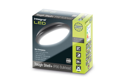 TOUGH SHELL+ BULKHEAD EMERGENCY 3HR 350MM DIA IP66 2400LM 24W 4000K IK10 120 BEAM NON-DIMM BLACK 100LM/W INTEGRAL - ILBHA042