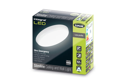 SLIMLINE CEILING/WALL LIGHT EMERGENCY 3HR 250MM DIA IP54 1056LM 12W 4000K IK10 120 BEAM NON-DIMM WHITE 88LM/W INTEGRAL - ILBHC008