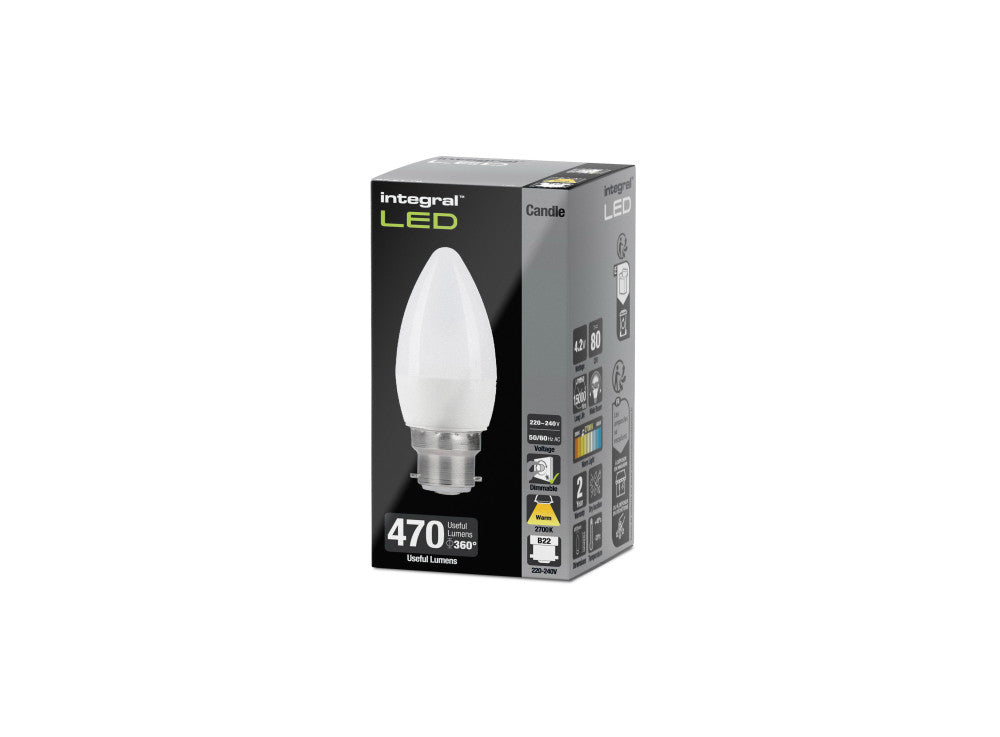 CANDLE BULB B22 470LM 4.2W 2700K DIMMABLE 240 BEAM FROSTED INTEGRAL - ILCANDB22DC025