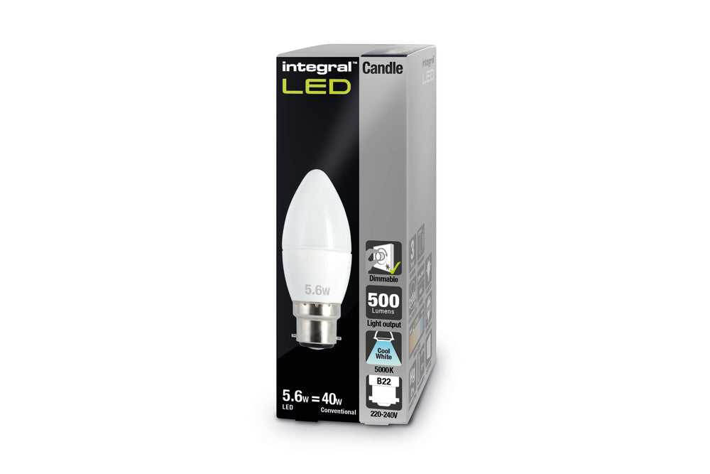 CANDLE BULB B22 500LM 5.6W 5000K DIMMABLE 240 BEAM FROSTED INTEGRAL - ILCANDB22DF027