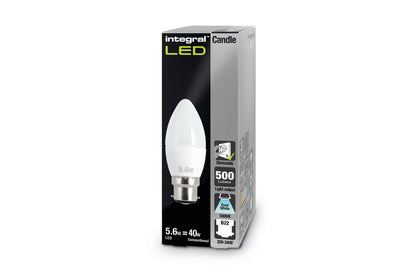 CANDLE BULB B22 500LM 5.6W 5000K DIMMABLE 240 BEAM FROSTED INTEGRAL - ILCANDB22DF027