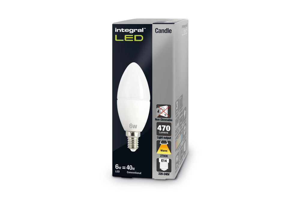 CANDLE BULB E14 470LM 4.2W 2700K NON-DIMM 240 BEAM FROSTED INTEGRAL - ILCANDE14NC013