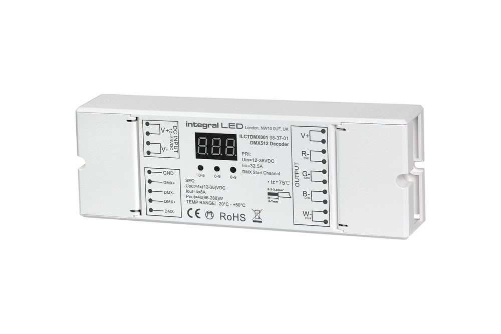 DMX 512 DECODER 12-36VDC CONSTANT VOLTAGE 384W(12V) AND 768W(24V) AND 1152W(36V) INTEGRAL - ILCTDMX001