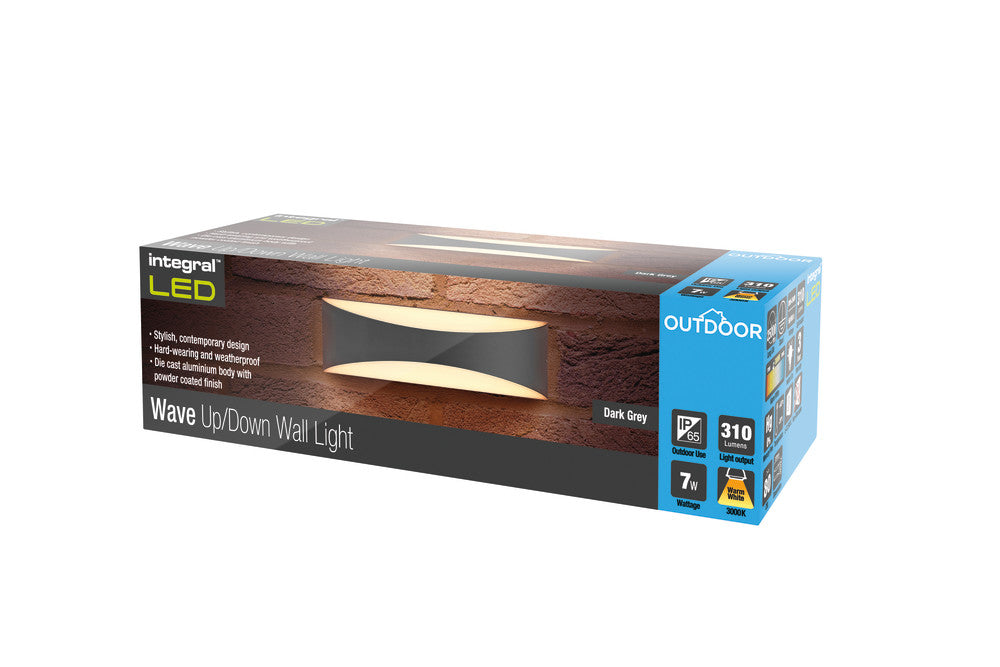 OUTDOOR DECORATIVE WALL LIGHT WAVE IP65 310LM 7W 3000K UP/DOWN LIGHT DARK GREY INTEGRAL - ILDEA011
