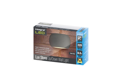 OUTDOOR DECORATIVE WALL LIGHT LUXSTONE IP54 320LM 8.5W 3000K UP/DOWN LIGHT DARK GREY INTEGRAL - ILDEA014