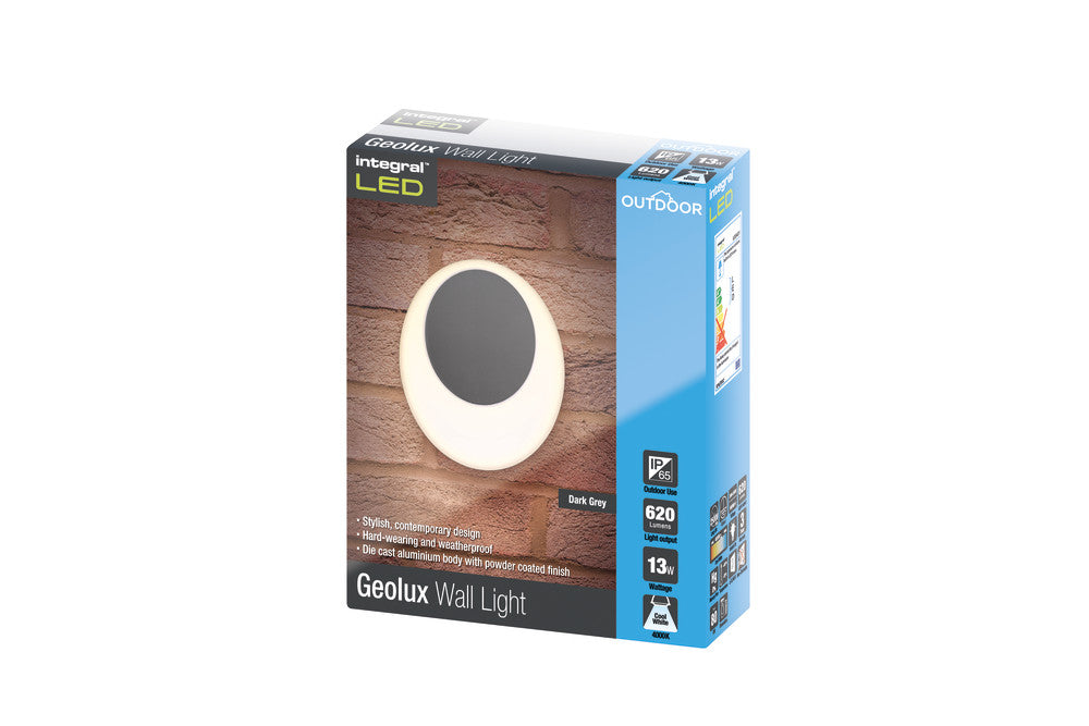 OUTDOOR DECORATIVE WALL LIGHT GEOLUX IP65 620LM 13W 4000K OMNI DIRECTIONAL DARK GREY INTEGRAL - ILDEA021