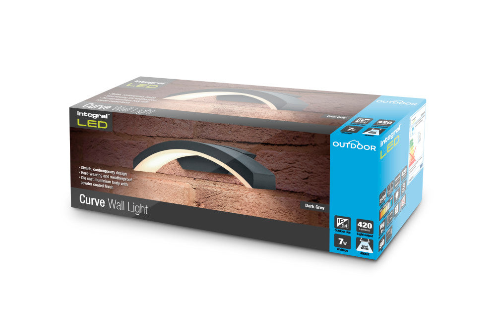 OUTDOOR DECORATIVE WALL LIGHT CURVE IP54 380LM 7.5W 4000K DOWN LIGHT DARK GREY INTEGRAL - ILDEA028