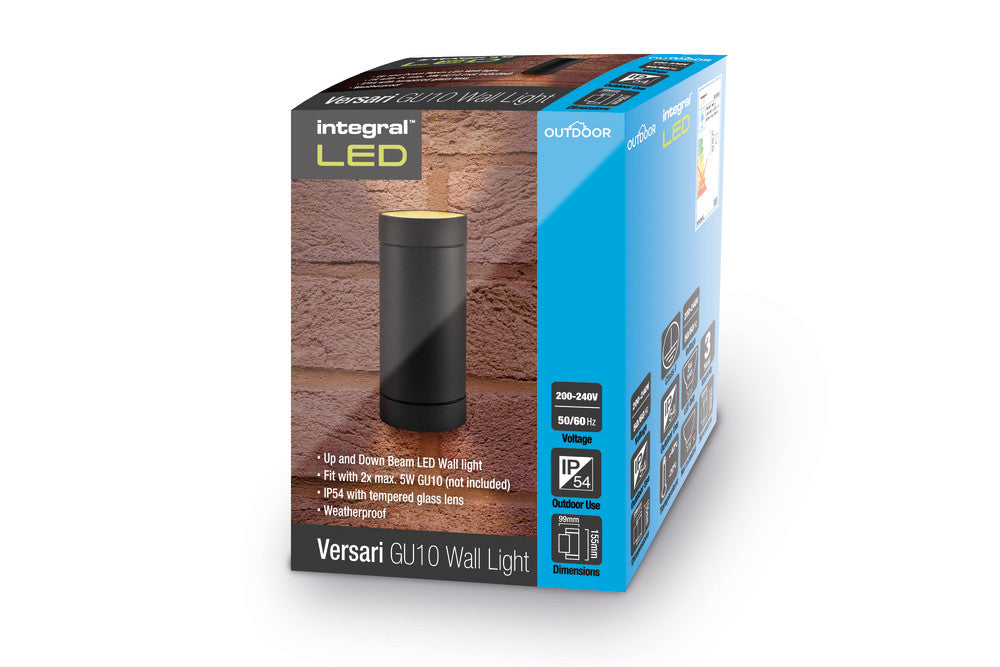 OUTDOOR DECORATIVE WALL LIGHT VERSARI IP54 2 * GU10 UP AND DOWN LIGHT DARK GREY INTEGRAL - ILDEB033