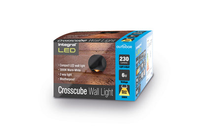 OUTDOOR DECORATIVE WALL LIGHT CROSSCUBE IP54 230LM 6W 3000K 2 WAY LIGHT DARK GREY INTEGRAL - ILDEB034