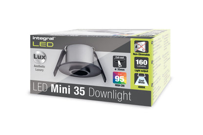 MINI DOWNLIGHT 35MM CUTOUT 3.3W 160LM 48LM/W 4000K 15 BEAM NON-DIM FINISH-A BLACK INTEGRAL - ILDL35J004