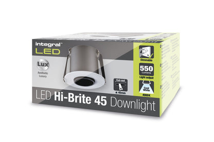 HI-BRITE DOWNLIGHT 45MM CUTOUT 9W 550LM 63LM/W 4000K 30 BEAM DIMMABLE FINISH-A WHITE INTEGRAL - ILDL45K007
