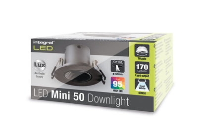 MINI TILTABLE DOWNLIGHT 50MM CUTOUT 3.3W 170LM 52LM/W 4000K 15 BEAM NON-DIM FINISH-F BLACK INTEGRAL - ILDL50J008