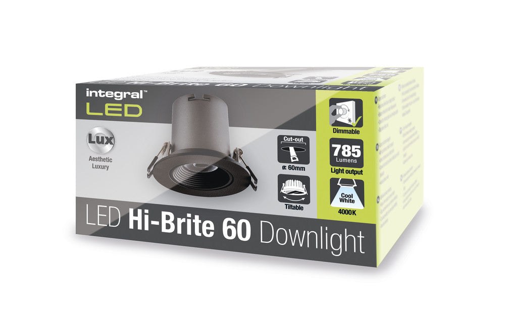 HI-BRITE TILTABLE DOWNLIGHT 60MM CUTOUT 9W 785LM 90LM/W 4000K 30 BEAM DIMMABLE FINISH-F BLACK INTEGRAL - ILDL60K016
