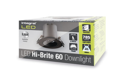 HI-BRITE TILTABLE DOWNLIGHT 60MM CUTOUT 9W 785LM 90LM/W 4000K 30 BEAM DIMMABLE FINISH-F BLACK INTEGRAL - ILDL60K016