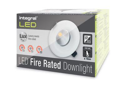 LUXFIRE FIRE RATED DOWNLIGHT 70MM CUTOUT IP65 850LM 12W 3000K 55 BEAM DIMMABLE 71LM/W WHITE INTEGRAL - ILDLFR70A009