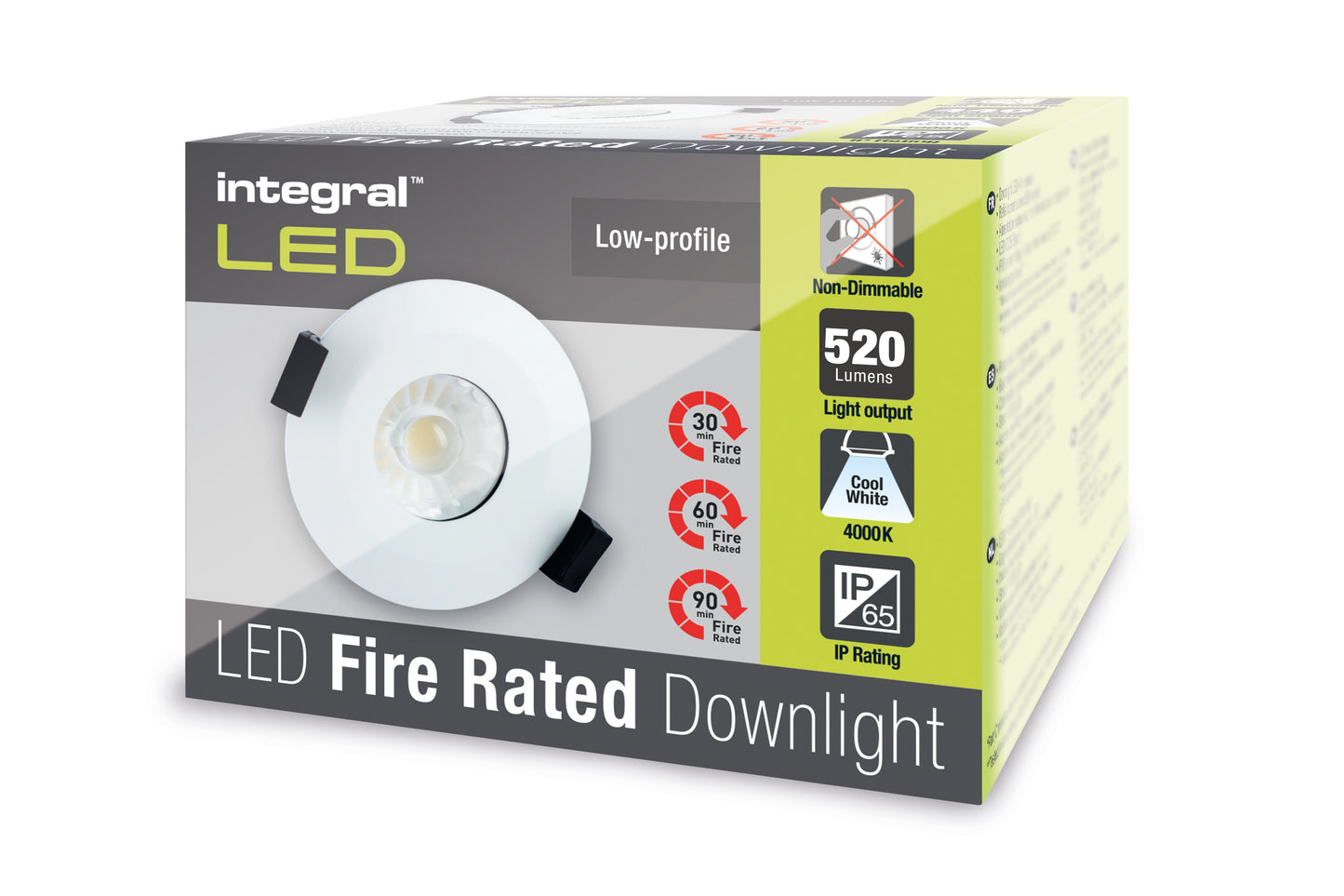 LOW-PROFILE FIRE RATED DOWNLIGHT 70-75MM CUTOUT IP65 520LM 6W 4000K 38 BEAM NON-DIMM 86LM/W WHITE INTEGRAL - ILDLFR70B004