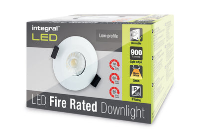LOW-PROFILE FIRE RATED DOWNLIGHT 70-75MM CUTOUT IP65 900LM 10W 3000K 60 BEAM DIMMABLE 90LM/W WHITE INTEGRAL - ILDLFR70B012