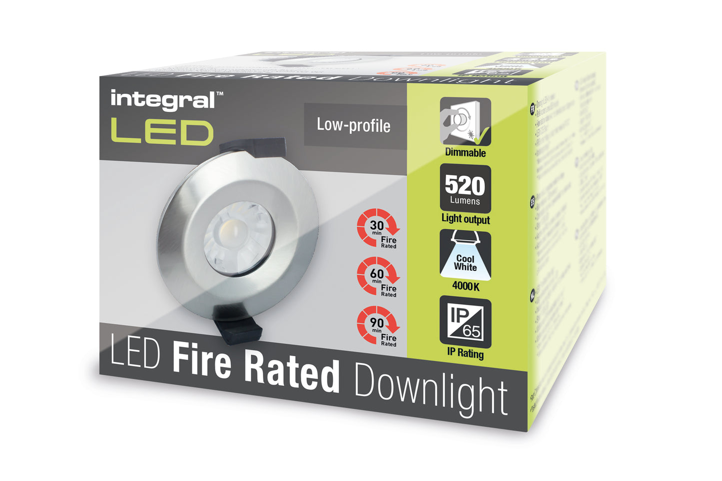 LOW-PROFILE FIRE RATED DOWNLIGHT 70-75MM CUTOUT IP65 520LM 6W 4000K 36 BEAM DIMMABLE 86LM/W SATIN NICKEL INTEGRAL - ILDLFR70B015