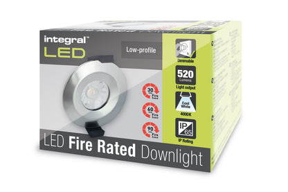 LOW-PROFILE FIRE RATED DOWNLIGHT 70-75MM CUTOUT IP65 520LM 6W 4000K 36 BEAM DIMMABLE 86LM/W SATIN NICKEL INTEGRAL - ILDLFR70B015