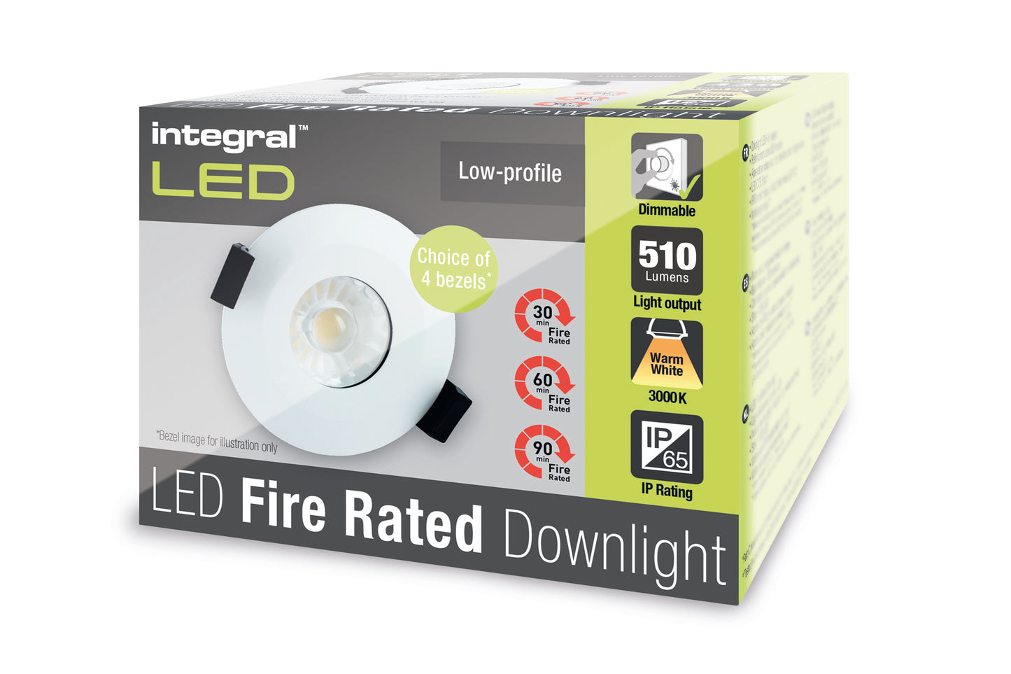 LOW-PROFILE FIRE RATED DOWNLIGHT 70-75MM CUTOUT IP65 510LM 6W 3000K 38 BEAM DIMMABLE 85LM/W NO BEZEL INTEGRAL - ILDLFR70B019