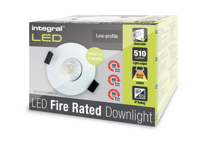 LOW-PROFILE FIRE RATED DOWNLIGHT 70-75MM CUTOUT IP65 510LM 6W 3000K 38 BEAM DIMMABLE 85LM/W NO BEZEL INTEGRAL - ILDLFR70B019