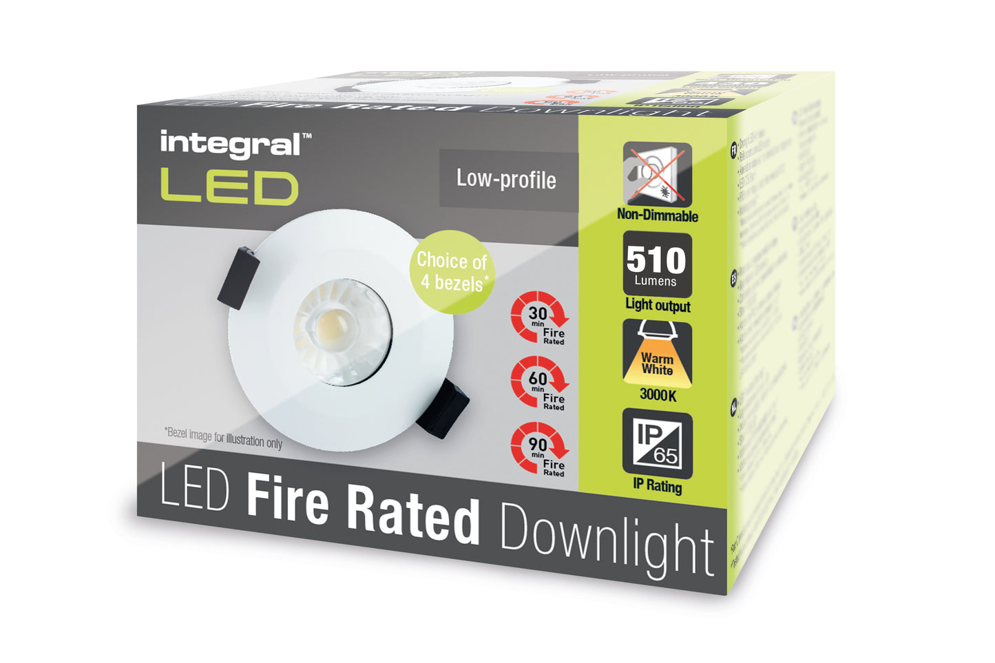 LOW-PROFILE FIRE RATED DOWNLIGHT 70-75MM CUTOUT IP65 510LM 6W 3000K 38 BEAM NON-DIMM 85LM/W NO BEZEL INTEGRAL - ILDLFR70B020
