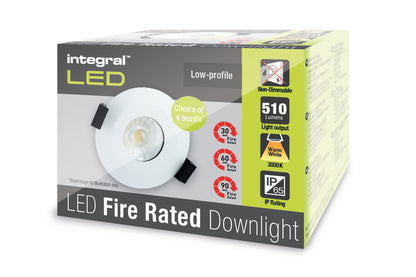 LOW-PROFILE FIRE RATED DOWNLIGHT 70-75MM CUTOUT IP65 510LM 6W 3000K 38 BEAM NON-DIMM 85LM/W NO BEZEL INTEGRAL - ILDLFR70B020