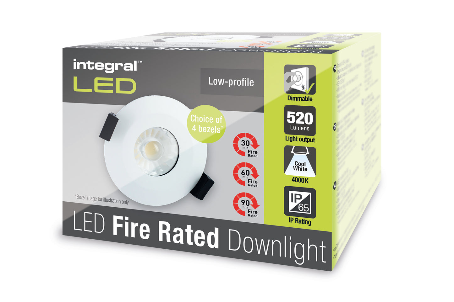 LOW-PROFILE FIRE RATED DOWNLIGHT 70-75MM CUTOUT IP65 520LM 6W 4000K 38 BEAM DIMMABLE 86LM/W NO BEZEL INTEGRAL - ILDLFR70B021