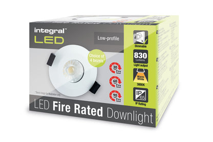 LOW-PROFILE FIRE RATED DOWNLIGHT 70-75MM CUTOUT IP65 920LM 10W 4000K 60 BEAM DIMMABLE 85LM/W NO BEZEL INTEGRAL - ILDLFR70B024