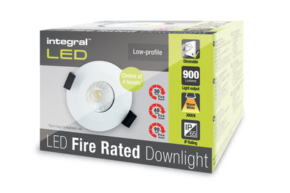 LOW-PROFILE FIRE RATED DOWNLIGHT 70-75MM CUTOUT IP65 900LM 10W 3000K 60 BEAM DIMMABLE 90LM/W NO BEZEL INTEGRAL - ILDLFR70B023
