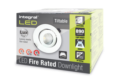 LUXFIRE FIRE RATED TILTABLE DOWNLIGHT 92MM CUTOUT IP65 920LM 11W 4000K 55 BEAM DIMMABLE 84LM/W WHITE INTEGRAL - ILDLFR92C010