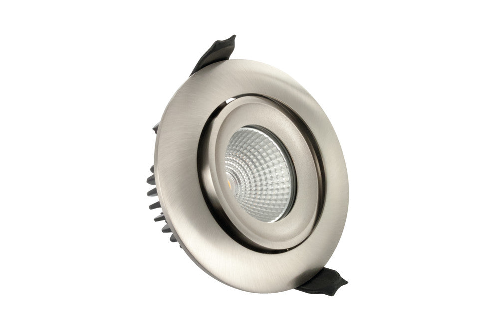 LUXFIRE FIRE RATED TILTABLE DOWNLIGHT 92MM CUTOUT IP65 430LM 6W 3000K 36 BEAM DIMMABLE 72LM/W SATIN NICKEL INTEGRAL - ILDLFR92C015
