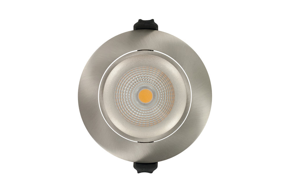 LUXFIRE FIRE RATED TILTABLE DOWNLIGHT 92MM CUTOUT IP65 430LM 6W 3000K 36 BEAM DIMMABLE 72LM/W SATIN NICKEL INTEGRAL - ILDLFR92C015
