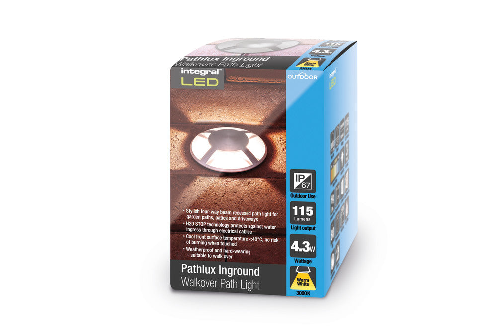 OUTDOOR IN GROUND UPLIGHT WITH H2O STOP IP67 115LM 4.5W 3000K PATHLIGHT 4 WAY BRUSHED ALUMINIUM INTEGRAL - ILGDA005