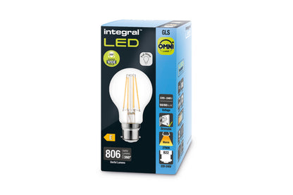 OMNI FILAMENT GLS BULB B22 806LM 5.9W 2700K DIMMABLE 330 BEAM CLEAR FULL GLASS INTEGRAL - ILGLSB22DC055