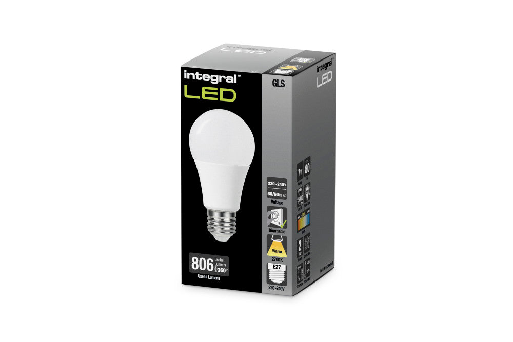GLS BULB E27 806LM 7W 2700K DIMMABLE 240 BEAM FROSTED INTEGRAL - ILGLSE27DC084