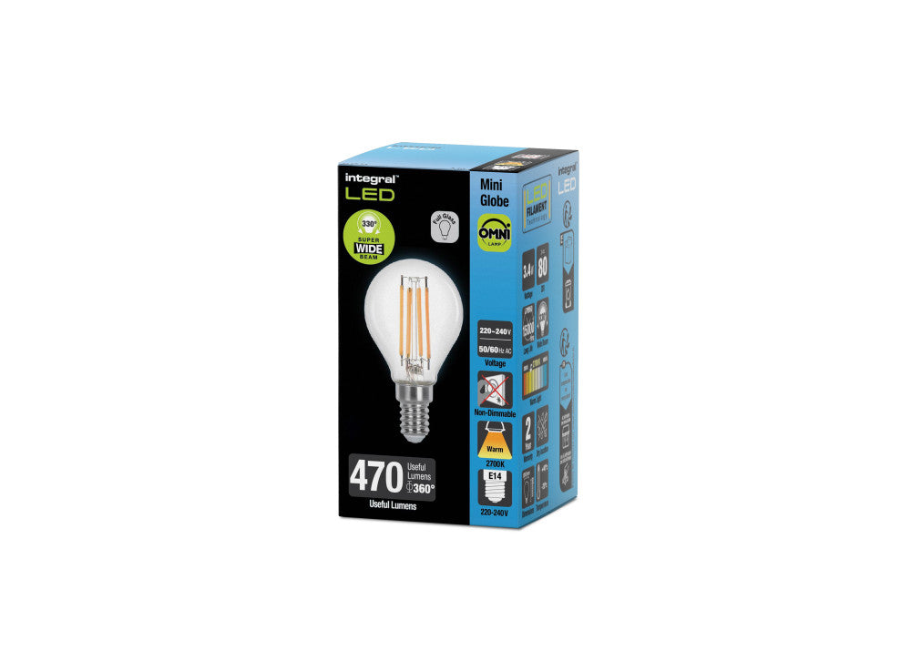 OMNI FILAMENT GOLF BALL BULB E14 470LM 3.4W 2700K NON-DIMM 330 BEAM CLEAR INTEGRAL - ILGOLFE14NC028