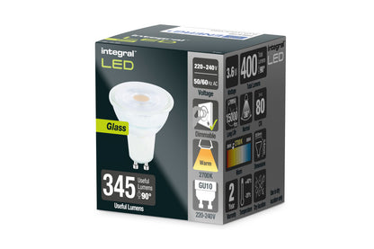 GLASS GU10 BULB 400LM 3.6W 2700K DIMMABLE 36 BEAM INTEGRAL - ILGU10DC086