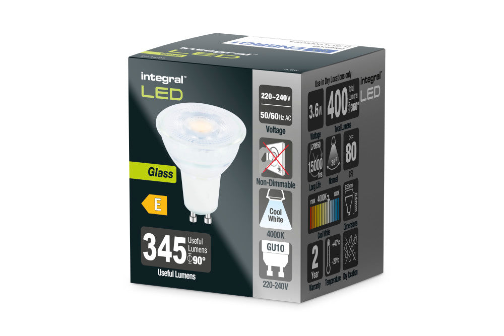 GLASS GU10 BULB 400LM 3.6W 4000K NON-DIMM 36 BEAM INTEGRAL - ILGU10NE084