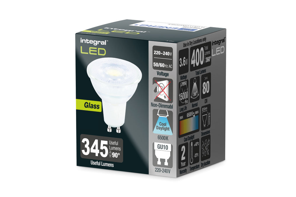 GLASS GU10 BULB 400LM 3.6W 6500K NON-DIMM 36 BEAM INTEGRAL - ILGU10NG085