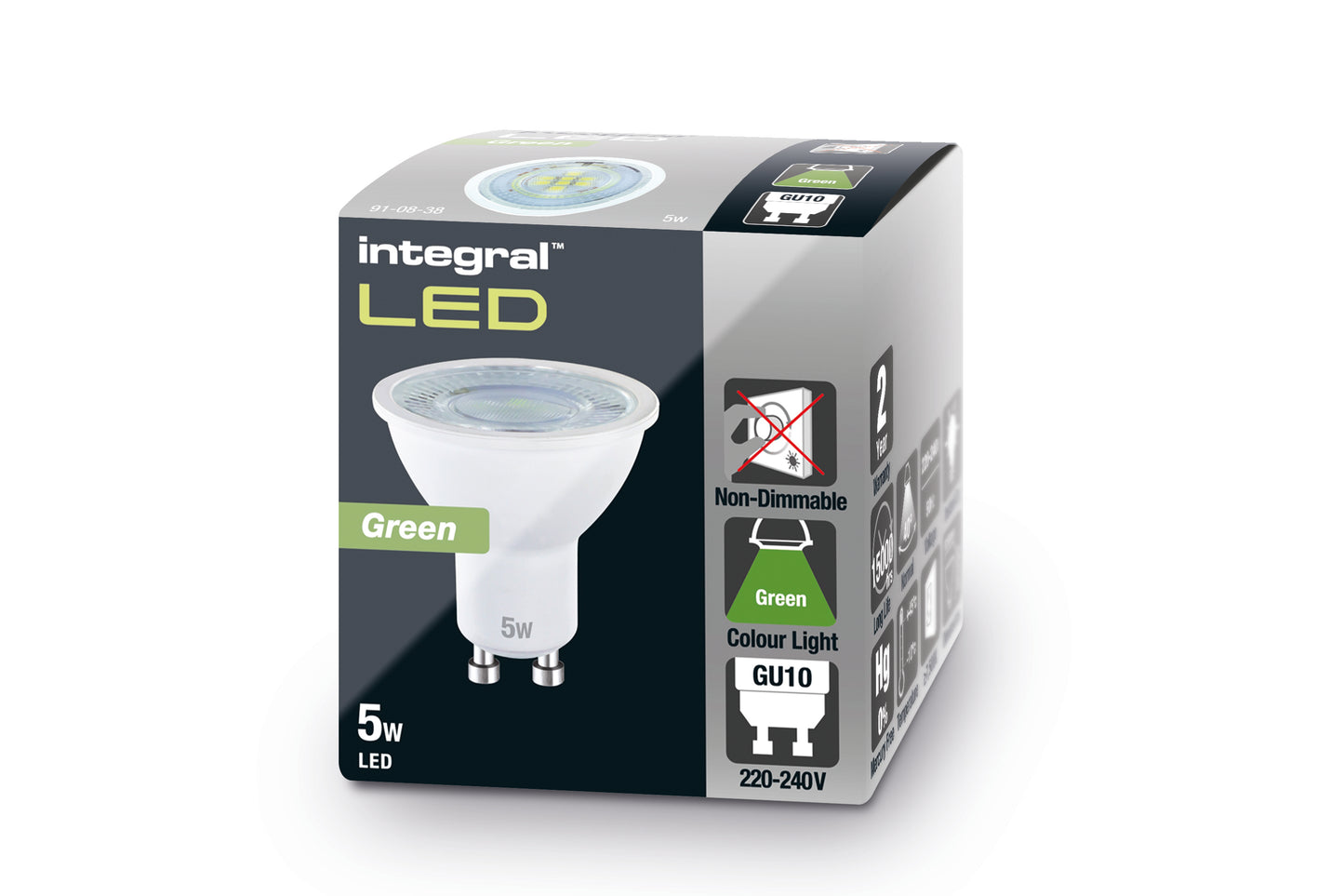 GU10 BULB 5W GREEN NON-DIMM 40 BEAM INTEGRAL - ILGU10NM107