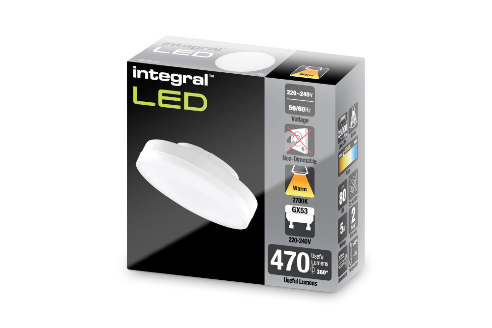 GX53 BULB 470LM 5W 2700K NON-DIMM 110 BEAM FROSTED INTEGRAL - ILGX53N001