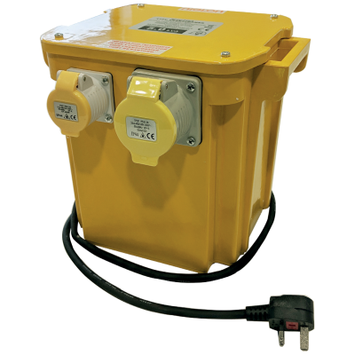 Transformer, Portable Site IP44, c/w 2m Lead & 13A Plug & GRP Case