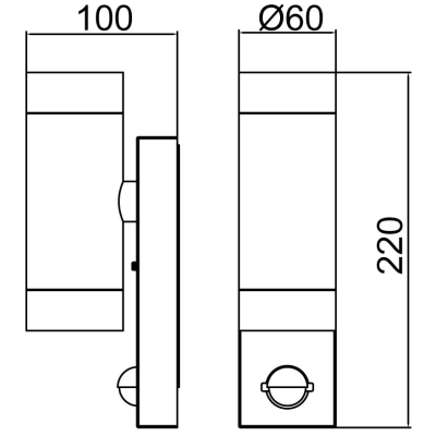 Wall Light, Grange Up/Down LED 3000K IP44, c/w PIR Sensor