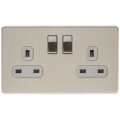 Ultima - Socket, 2 Gang (2G) DP Switched Twin Earth, Grey Insert