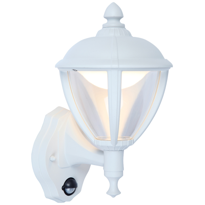 Lantern, LED Wall 3000K 330lm c/w PIR IP44, Clear Glass Diffuser