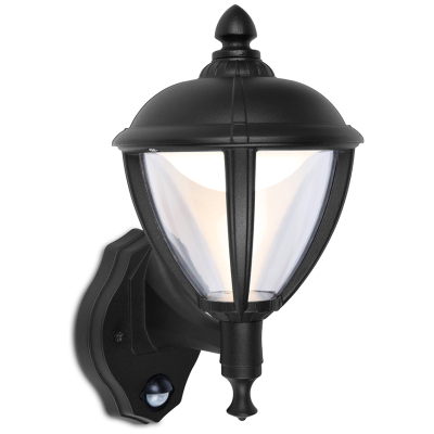 Lantern, LED Wall 3000K 330lm c/w PIR IP44, Clear Glass Diffuser