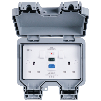 Hurricane - Socket, 2 Gang (2G) DP Switched RCD Latching, IP66