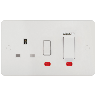 Profile - Cooker Control Unit, DP c/w Neon & 13A Socket, White Rocker